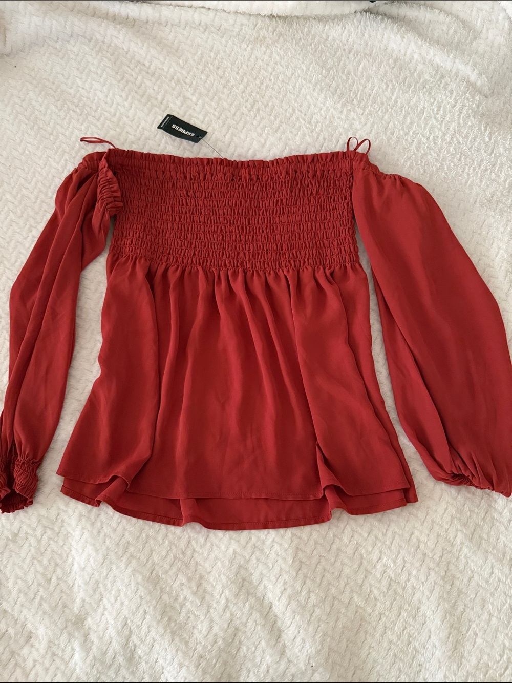 Burnt Red Off-Shoulder Smocked Blouse